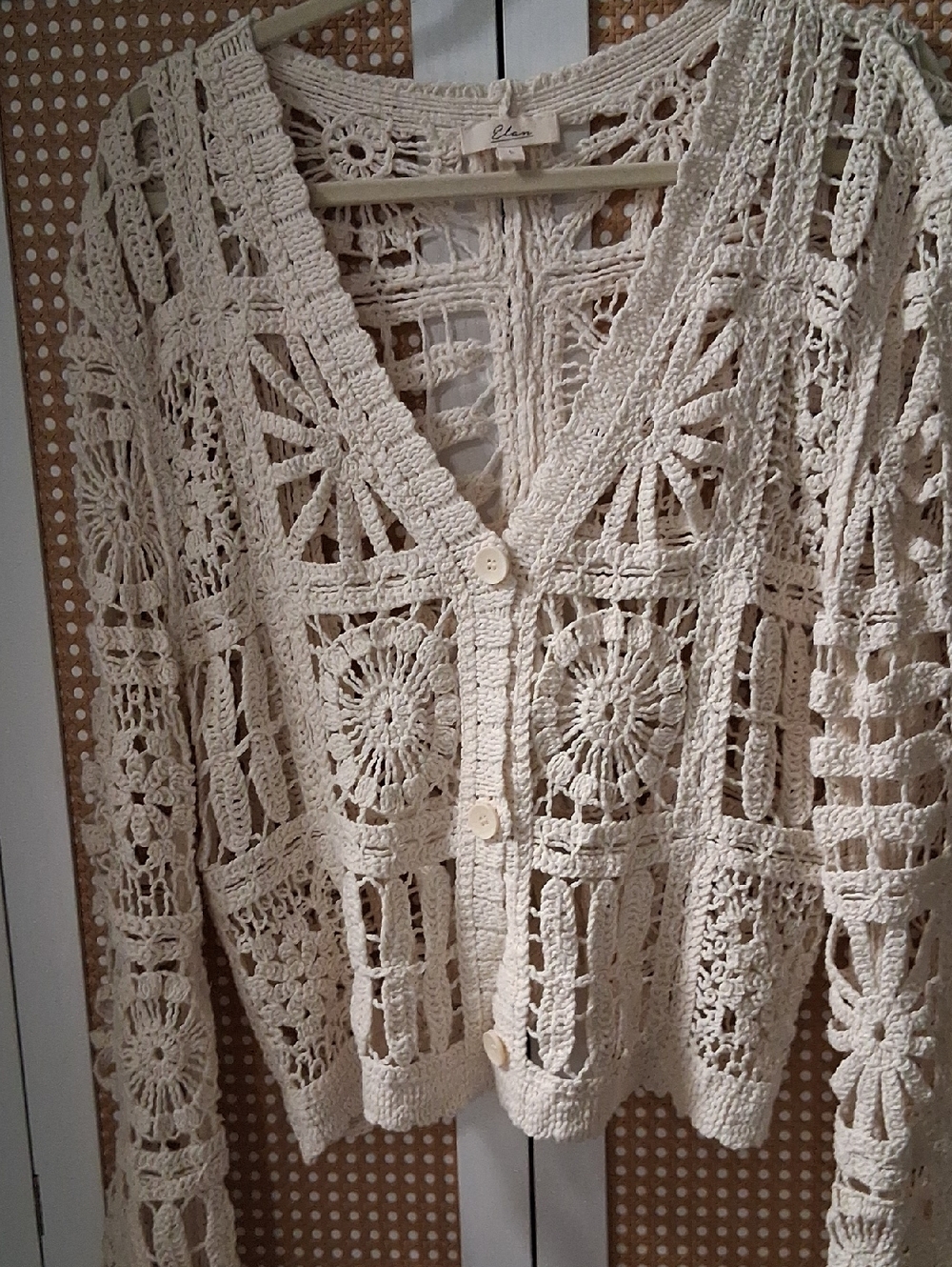 Elan Cream Crochet Button-Up Cardigan